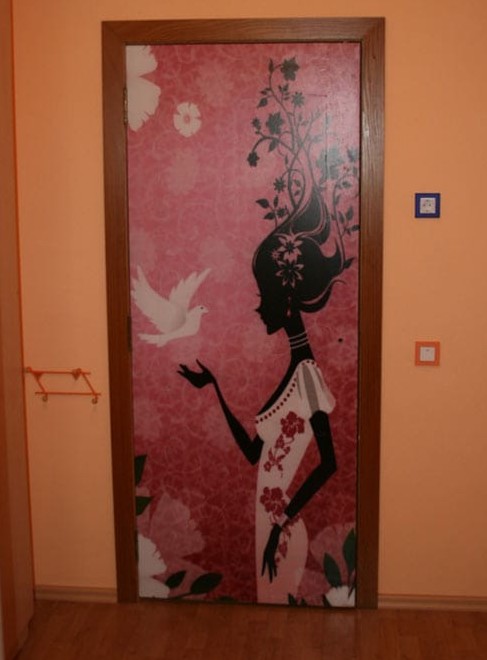 Wood Prints Project - wood door - woman and bird
