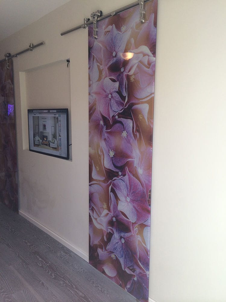 Custom Printed Sliding Glass Partition Project - Flower Pattern