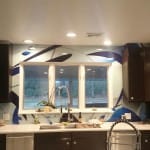 Printed Kitchen Backsplash - backsplash and window project - blue geometric pattern